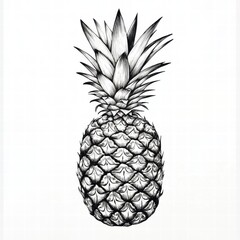 Obraz premium Detailed illustration of a pineapple showcasing its unique texture and crown on a plain background. Generative AI