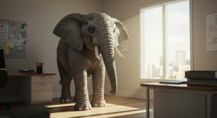 Fototapeta premium Seeing the elephant in the room, animal, mammal, problem, office