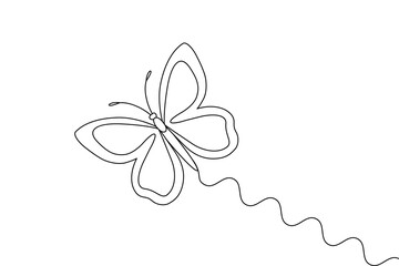 The butterfly is drawn continuously in one-line and has a minimalist vector illustration with an outline.
