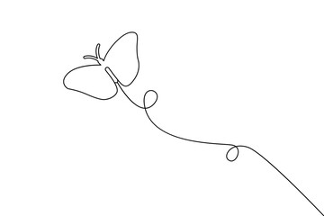 Obraz premium The butterfly is drawn continuously in one-line and has a minimalist vector illustration with an outline.