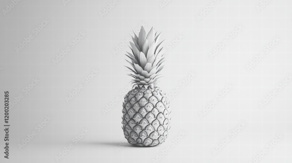 Poster Pineapple standing alone against a simple background highlighting its unique texture and shape in monochrome style. Generative AI