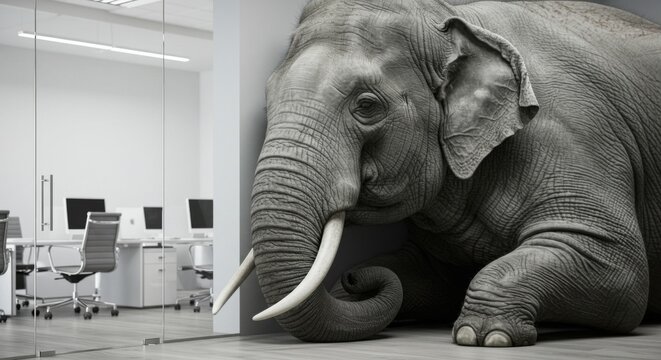 Seeing the elephant in the room, animal, mammal, problem, office