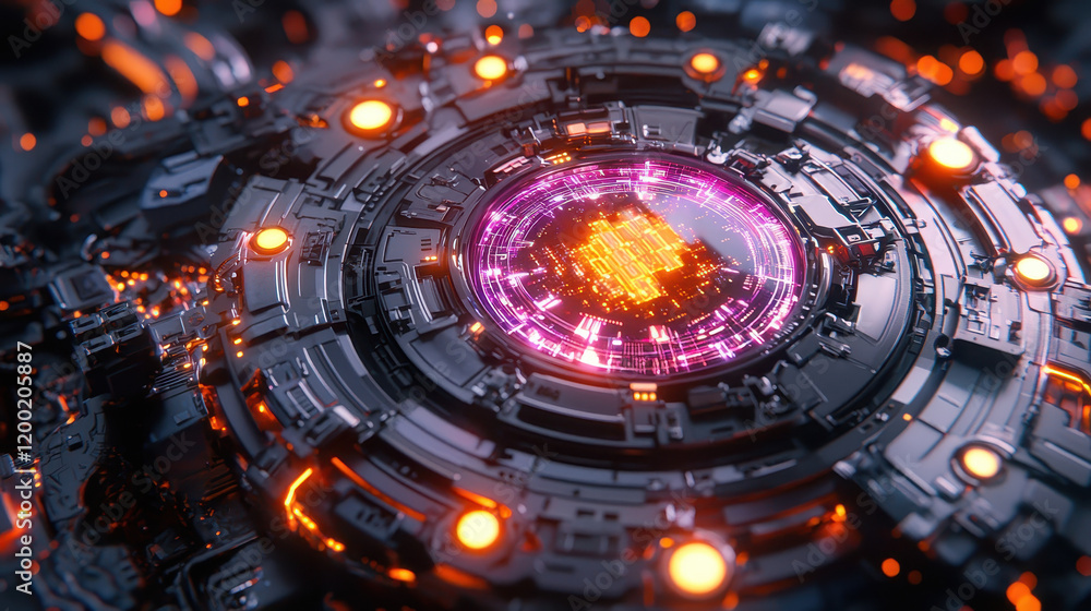 Poster exploring the intricate design of a graphene supercapacitor in a high-tech gadget surrounded by vibr