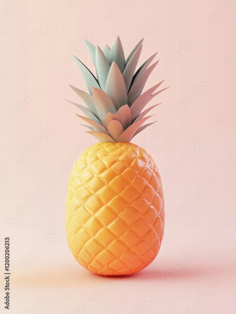 Poster bright and vibrant pineapple with a smooth texture placed on a soft pastel background. generative ai