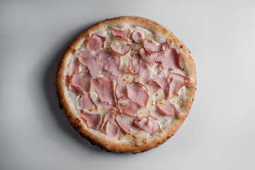 pizza with ham on white background