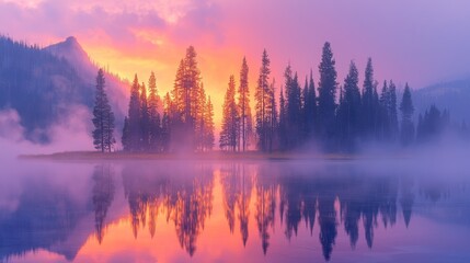 Fototapeta premium In Yellowstone, surreal landscapes feature colorful hot springs and rising steam, forming an otherworldly scene