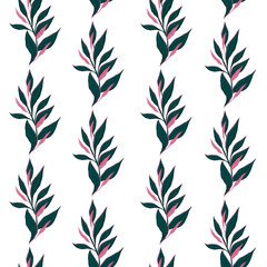 Fototapeta premium seamless pattern with hand drawn branches and plants. Botanical surface design with leaves, illustration for textile print, wallpaper, wrapping paper, wattle, card, letter, wedding, holiday