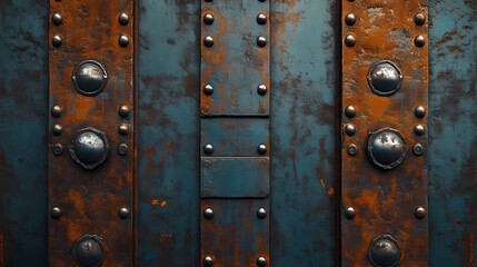 Fototapeta premium Abstract textured metal surface with blue and rusty orange tones for an industrial look. Industrial Rust Texture. Illustration