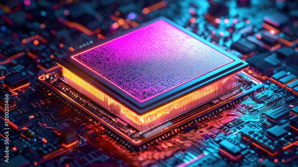Poster graphene transistor design showcases glowing layers and dynamic electron flow in a vibrant digital e