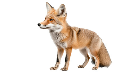 Fototapeta premium View of a fox standing confidently against a white background showcasing its beautiful coat and features