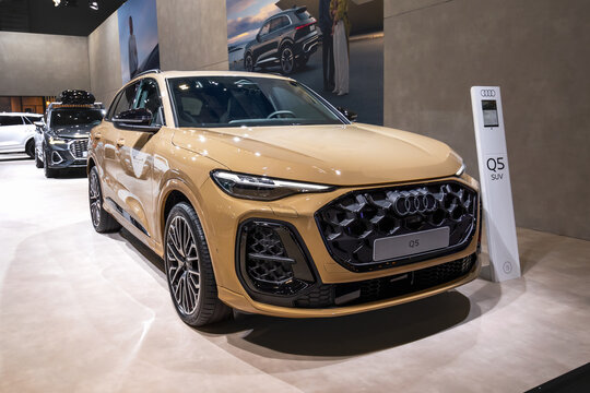 Audi Q5 (2025) SUVcar at the Brussels Motor Show. Brussels, Belgium - January 10, 2025.