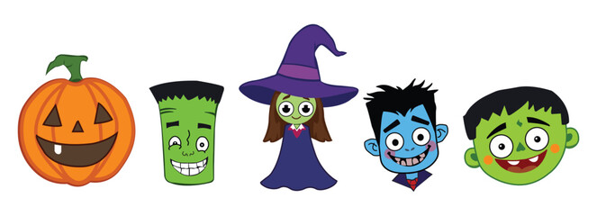 Happy Halloween Cartoon Characters vector on white background