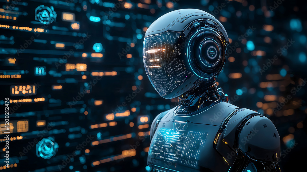 Aufkleber futuristic ai assistant robot featuring advanced cybernetic technology and sleek digital interface w