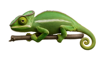 Obraz premium Captivating green chameleon resting on a branch in a serene setting