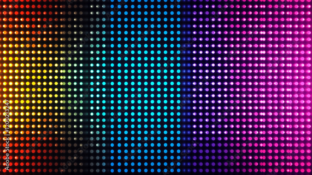 Poster multi-colored led display with vibrant chaotic dots at night. generative ai