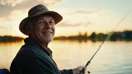 Serene evening fishing adventure by the lake