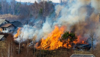 Fire consumes residential buildings as flames spread dangerously close to homes