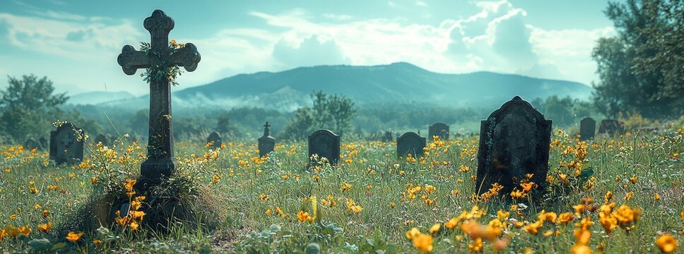 Zen Duder Americana Landscapes Collection  A surreal midnight nightscape of an old rural cemetery atop a ridge in the Blue Ridge Mountains, Resting on a Hill