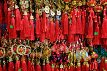 Fototapeta premium Decorations for the vietnamese and chinese new year at a shop in Cholon, the chinese district.