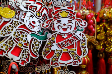 Fototapeta premium Decorations for the vietnamese and chinese new year at a shop in Cholon, the chinese district.