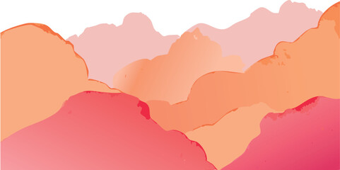 Liquid wave effect print. Watercolor orange-pink, summer colors,  abstract background vector illustration, with aquarelle, brush-drawn curves, lines, splash, wallpaper. brush strokes.