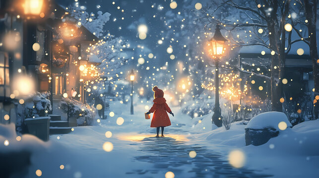 Experience a serene winter wonderland where soft bokeh highlights create enchanting snow scenes, enveloping the landscape in a dreamy, peaceful. Enchanted Winter Wonderland. Illustration