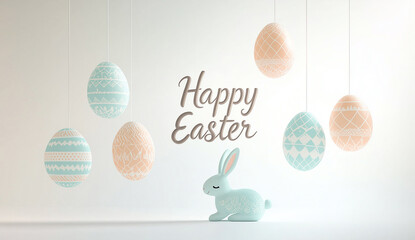 Wiszące pastelowe jajka i napis Happy Easter © Silent26
