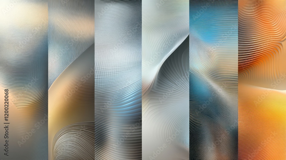 Poster abstract gradient background vector set with wavy lines and stripes in gray, blue, orange, and silve