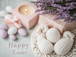 Lawenda i świeca, napis Happy Easter w rogu © Silent26