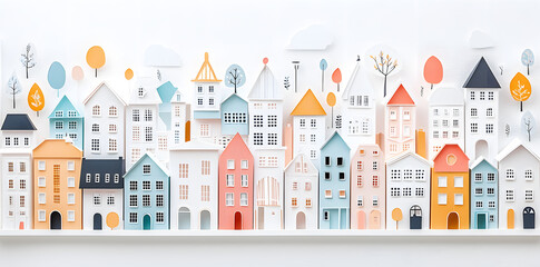 Naklejka premium City made from paper cut buildings, pastel colors illustration