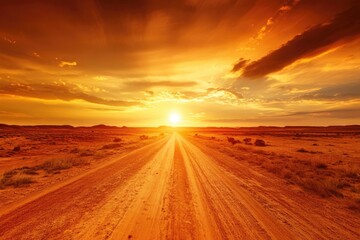 Fototapeta premium Sunset Adventure: Exploring the Iconic Outback with a 4x4 on Red Sandy Trails