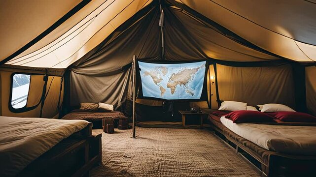 Map at a mountain base camp.