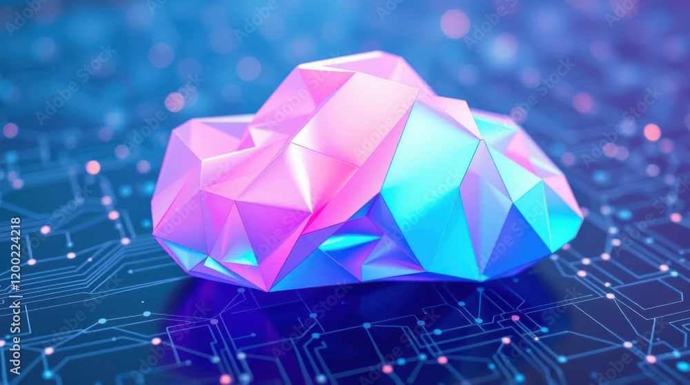 Aufkleber abstract cloud computing concept. a vibrant, geometric cloud rests on a circuit board, symbolizing d
