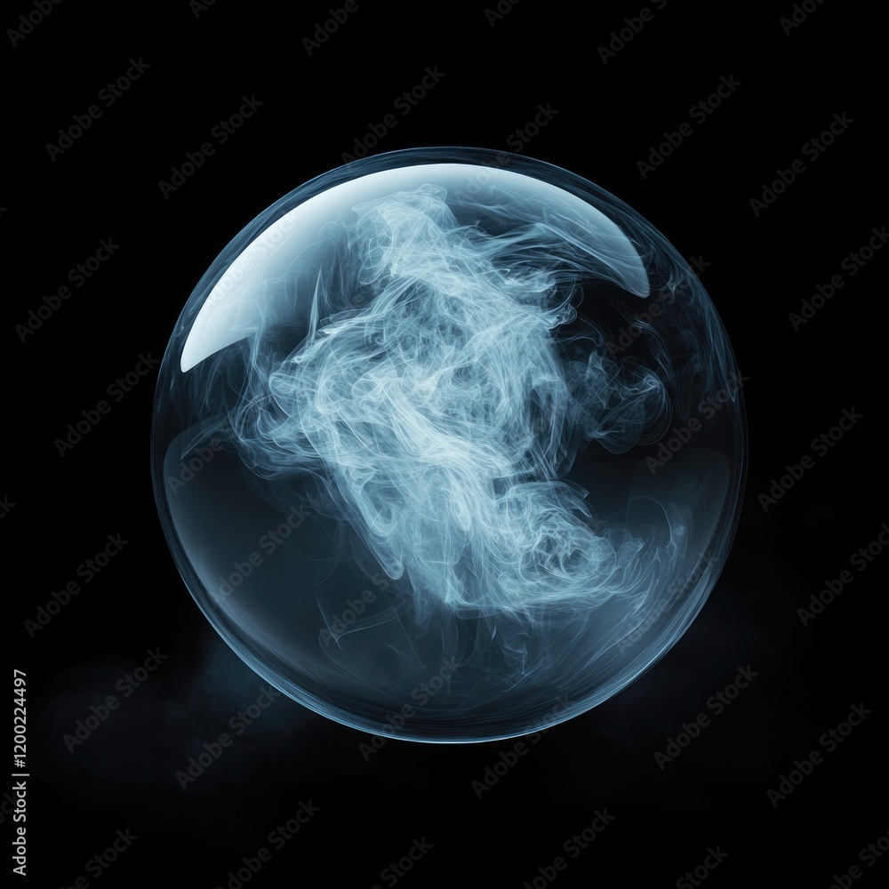 Poster illuminated azure sphere with ethereal smoke and x-ray aura, capturing fractal energy in a 3d render