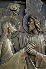 Basilica of Our Lady of La Vang. Way of the cross. 4th Station: Jesus meets His Mother.  Vietnam.