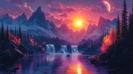 In a hypnotic world of vivid hues, islands float freely while rainbow waterfalls cascade, and perspectives warp magically
