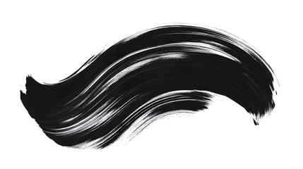Black ink paint brush stroke isolated on white background
