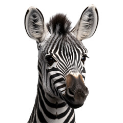 front view portrait of zebra isolated on a transparent background