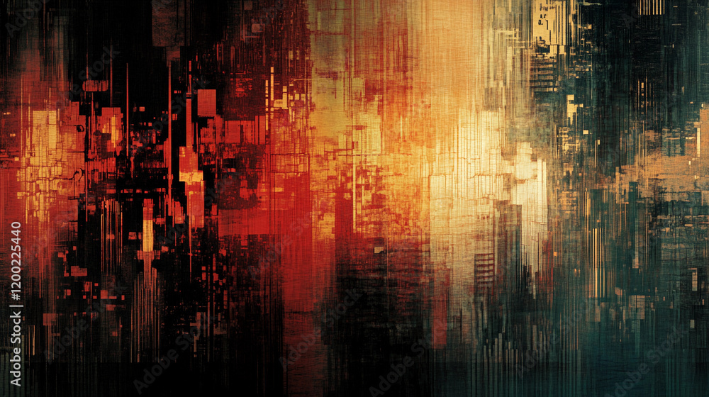 Poster glitch effect artwork showcasing vibrant color distortion patterns. generative ai
