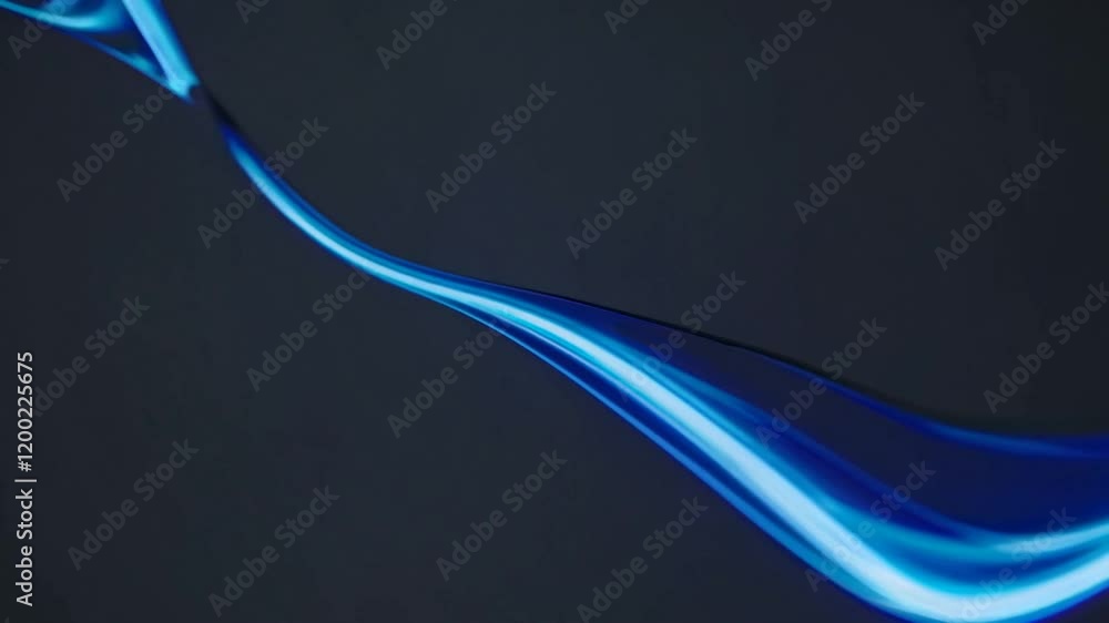 Poster a mesmerizing abstract wave of blue light gracefully flows across a dark background, creating an atm