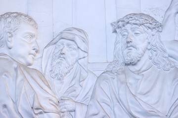 Fototapeta premium The Redeemer Church (or Notre Dame Cathedral). Way of the cross. 1st Station: Jesus is condemned to death. Ho Chi Minh City. Vietnam.