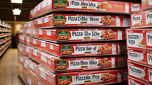 Stack of pizza boxes.