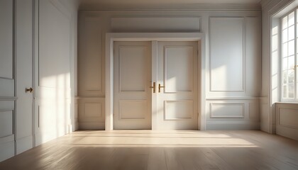 Sunlit Classic Interior: Elegant White Doors and Paneling