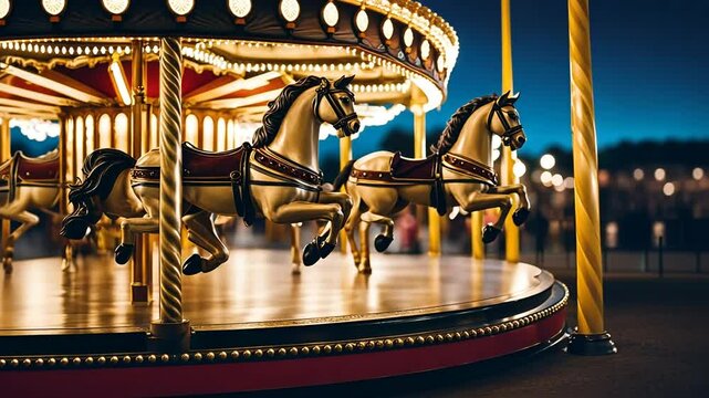 Fairground carousel at night.