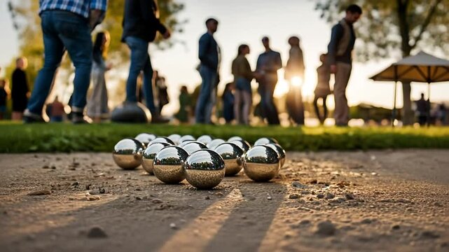 Petanque balls on a petanque field.