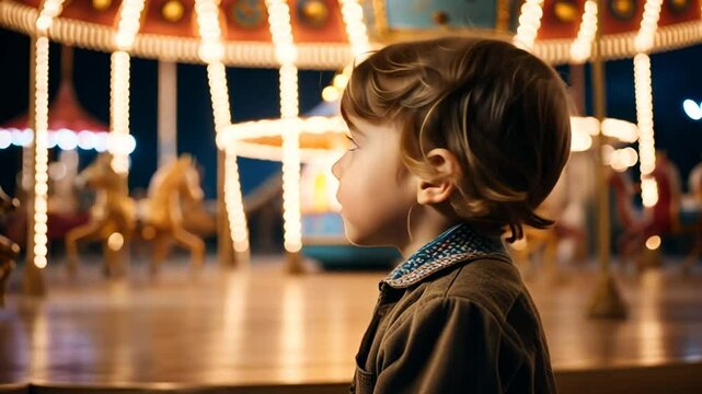Child on a carousel.