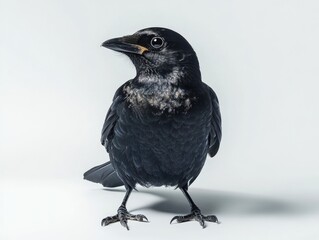 Obraz premium Isolated Blackbird (Turdus merula) in Studio Setting: A Standing Portrait of a Black Animal on White Background