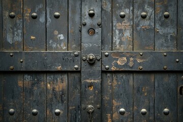 Fototapeta premium Imposing Entrance: The Metal Door of a Detention Center Against a Stark Background