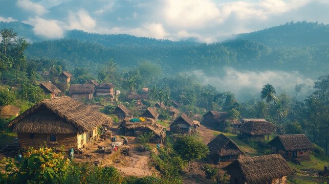 A vibrant tribal village in Araku Valley, showcasing traditional huts and rich cultural elements amid nature.