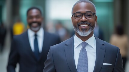 Fototapeta premium Confident african male adults in business suits smiling in office environment